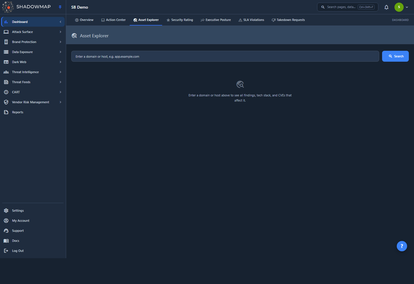 Asset Explorer initial search state